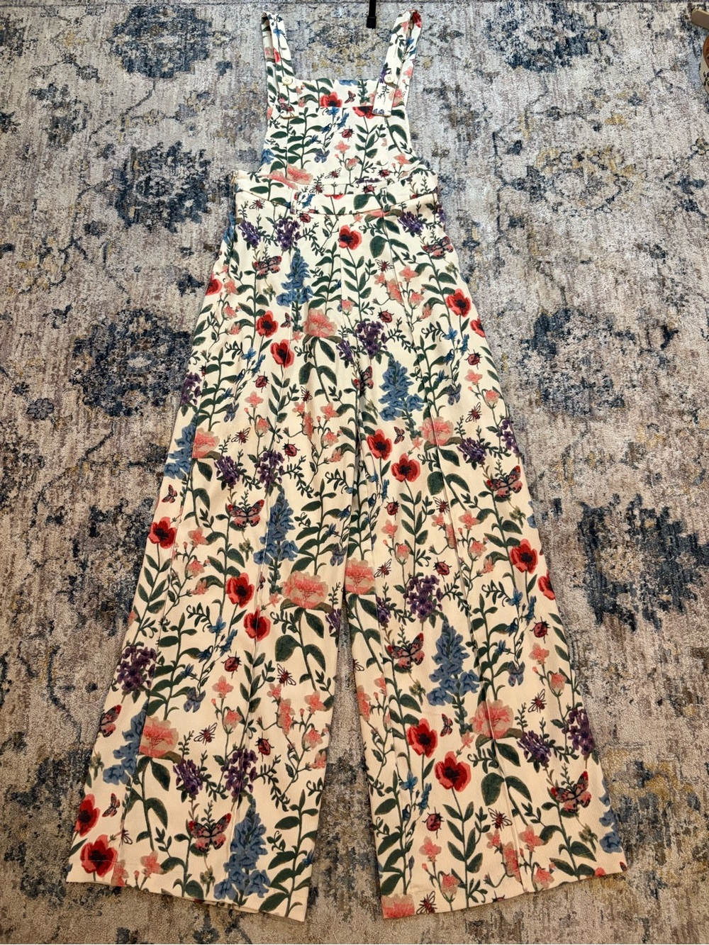 Cider Overalls Women's XS Floral Wide-Leg Jumpsuit Boho Lightweight Cordoroy